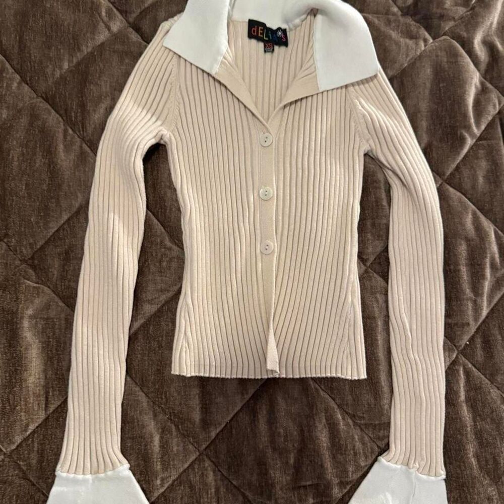 dELiA*s by Dolls Kill Ribbed Bell Sleeve Cardigan XS Cream White Y2K Style